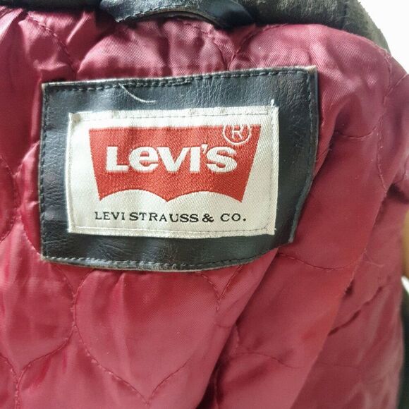 VTG Levi's Men's Faux Leather Jacket L With Brown Hoodie Quilted Lining Zip LG - Picture 5 of 6